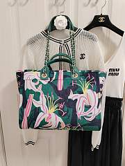 Fortok Chanel 23A Deauville Flower Pattern Shopping Bag Green 38cm - 2