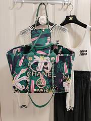 Fortok Chanel 23A Deauville Flower Pattern Shopping Bag Green 38cm - 3