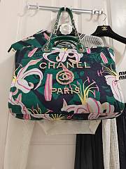 Fortok Chanel 23A Deauville Flower Pattern Shopping Bag Green 38cm - 4