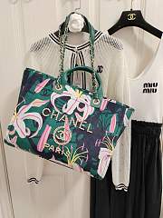 Fortok Chanel 23A Deauville Flower Pattern Shopping Bag Green 38cm - 5