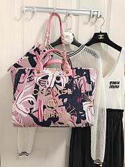 Fortok Chanel 23A Deauville Flower Pattern Shopping Bag Pink 38cm - 1
