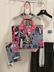 Fortok Chanel 23A Deauville Flower Pattern Shopping Bag Blue and Pink 38cm - 1