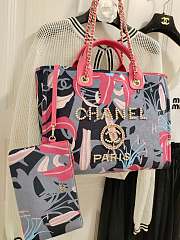 Fortok Chanel 23A Deauville Flower Pattern Shopping Bag Blue and Pink 38cm - 2