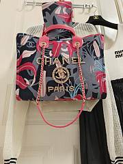 Fortok Chanel 23A Deauville Flower Pattern Shopping Bag Blue and Pink 38cm - 3