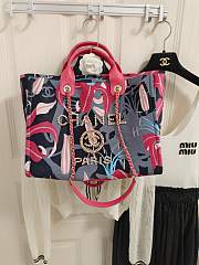 Fortok Chanel 23A Deauville Flower Pattern Shopping Bag Blue and Pink 38cm - 5