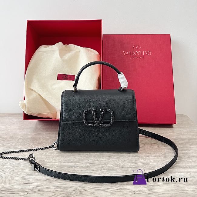 Fortok Valentino Small Vsling Handbag With Jewel Embroidery in Black 22x16x9cm - 1