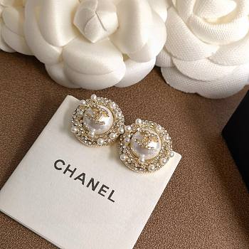 Fortok Chanel Sunflower Crystal Pearl Stud Earrings