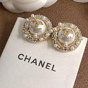 Fortok Chanel Sunflower Crystal Pearl Stud Earrings - 2