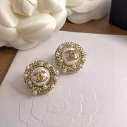 Fortok Chanel Sunflower Crystal Pearl Stud Earrings - 3