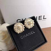Fortok Chanel Sunflower Crystal Pearl Stud Earrings - 4