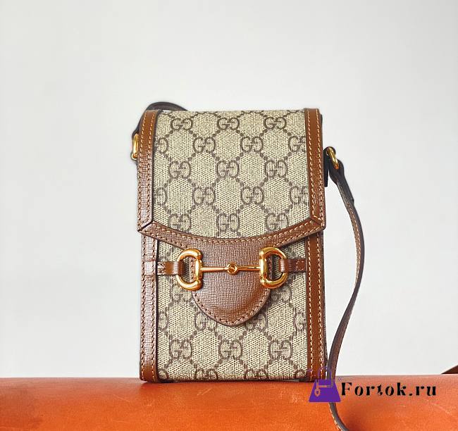 Fortok Gucci Horsebit 1955 Mini Beige And Brown Leather Bag 11.5x17x4cm - 1