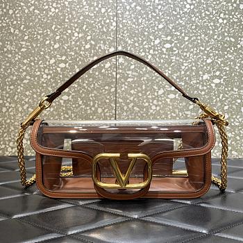 Fortok Valentino Garavani Locò Transparent Shoulder Bag Brown 27x13x6cm