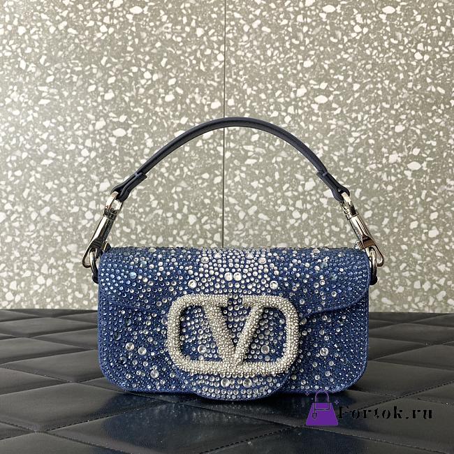 Fortok Valentino Garavani Locò Denim Shoulder Bag With Rhinestones 19x10.5x5cm - 1