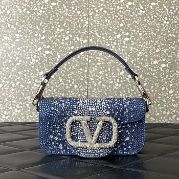 Fortok Valentino Garavani Locò Denim Shoulder Bag With Rhinestones 19x10.5x5cm