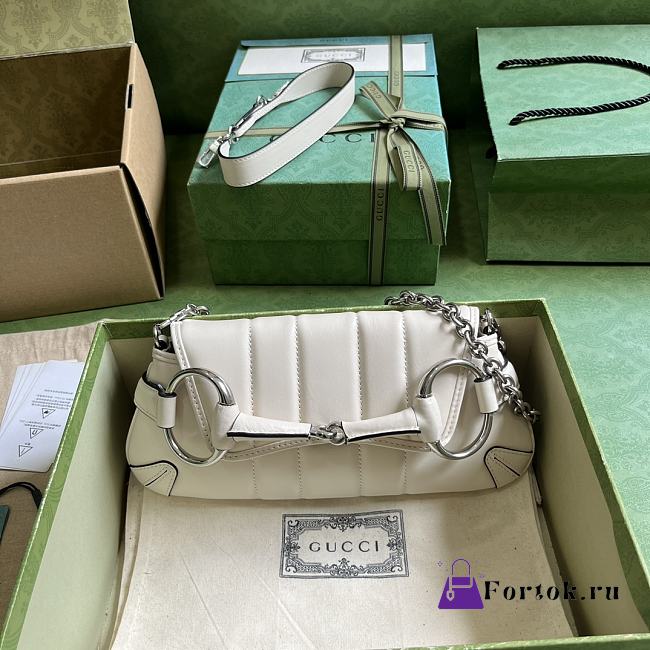 Fortok Gucci Horsebit Chain Shoulder Bag White 27x11.5x5cm - 1