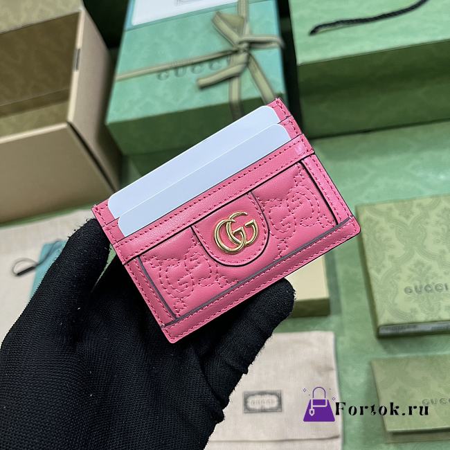 Fortok Gucci GG Matelassé Card Holder Pink 723790 10x7cm - 1