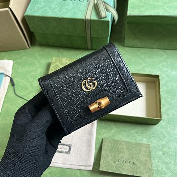 Fortok Gucci Diana Bamboo Card Holder Black 658244 11x8.5x3cm