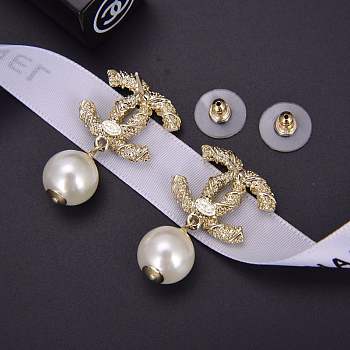 Fortok Chanel Metal, Glass Pearls, Resin & Diamantes Earrings