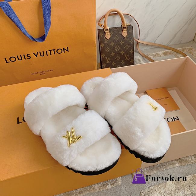 Fortok Louis Vuitton Sunset Comfort Fur Slippers White - 1