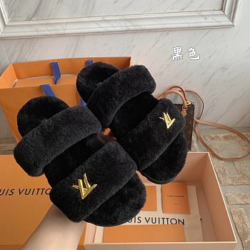 Fortok Louis Vuitton Sunset Comfort Fur Slippers Black