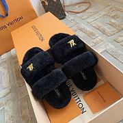 Fortok Louis Vuitton Sunset Comfort Fur Slippers Black - 6
