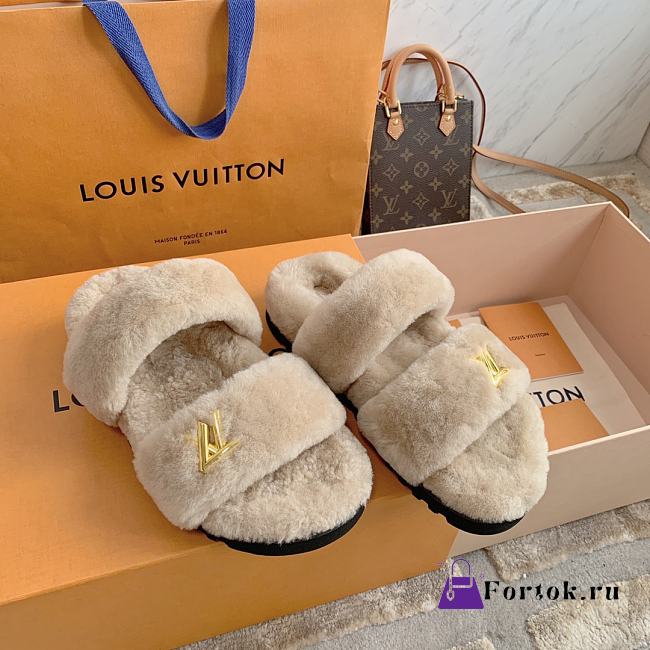 Fortok Louis Vuitton Sunset Comfort Fur Slippers Beige - 1