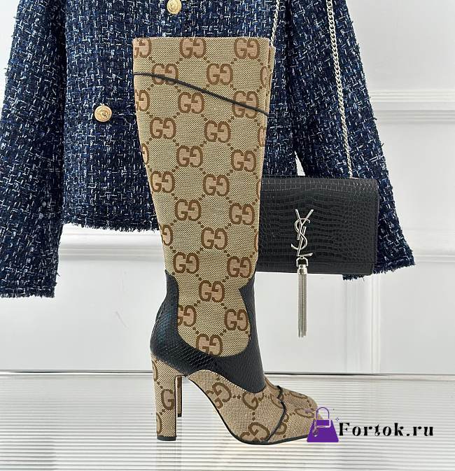 Fortok Gucci Classic Snake Print Boots Beige - 1