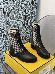 Fortok Fendi Zucca FF Logo Leather Combat Boots - 1