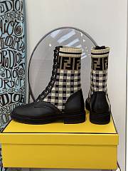 Fortok Fendi Zucca FF Logo Leather Combat Boots - 6