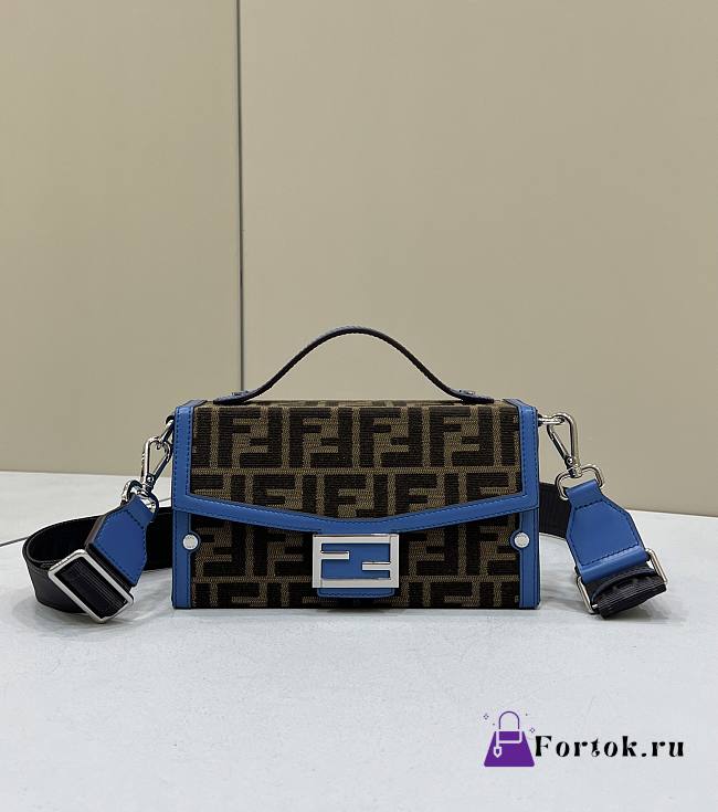Fortok Fendi Soft Trunk Baguette Blue Leather and FF Fabric Bag 80102 21.5x6.5x12cm - 1