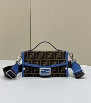 Fortok Fendi Soft Trunk Baguette Blue Leather and FF Fabric Bag 80102 21.5x6.5x12cm - 1