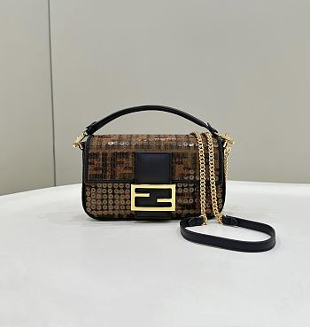 Fortok Fendi Baguette Mini Brown FF Jacquard Fabric bag With Sequin 8623S 19.5x5x11cm