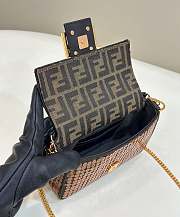 Fortok Fendi Baguette Mini Brown FF Jacquard Fabric bag With Sequin 8623S 19.5x5x11cm - 2