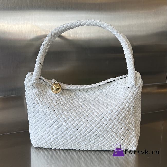 Fortok Bottega Veneta Tosca Intreccio Leather Shoulder Bag White 27x18x8cm - 1