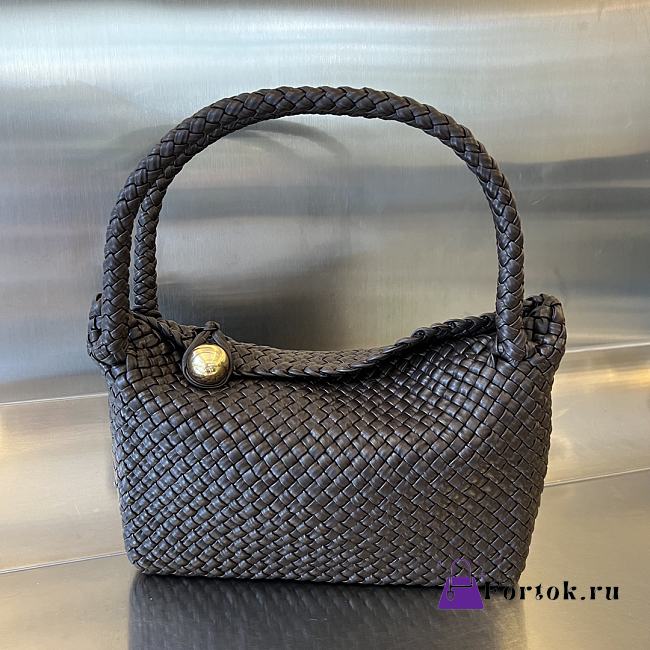 Fortok Bottega Veneta Tosca Intreccio Leather Shoulder Bag Dark Brown 27x18x8cm - 1