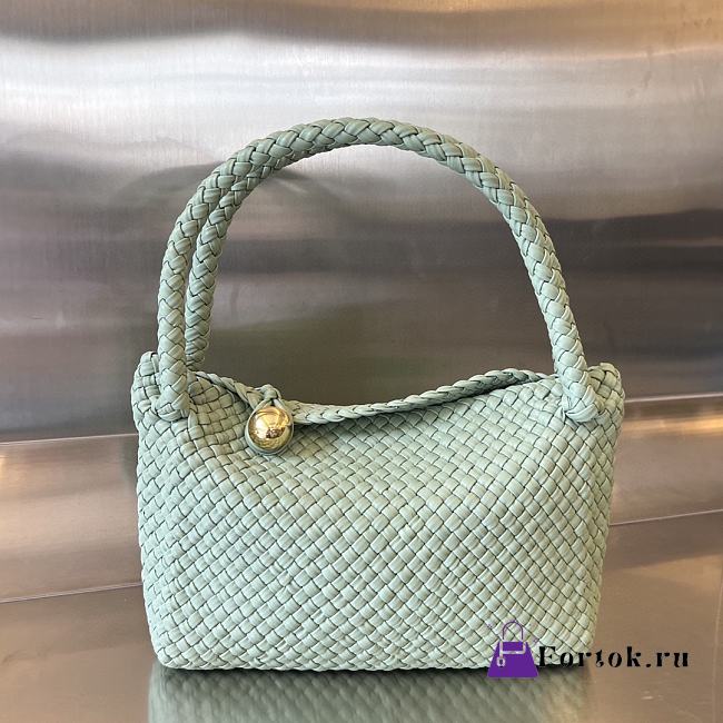 Fortok Bottega Veneta Tosca Intreccio Leather Shoulder Bag Light Green 27x18x8cm - 1