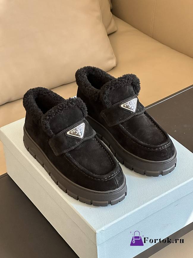 Fortok Prada Suede Loafer Booties Black - 1