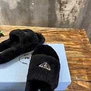 Fortok Prada Shearling Slipper Sandals Black - 6