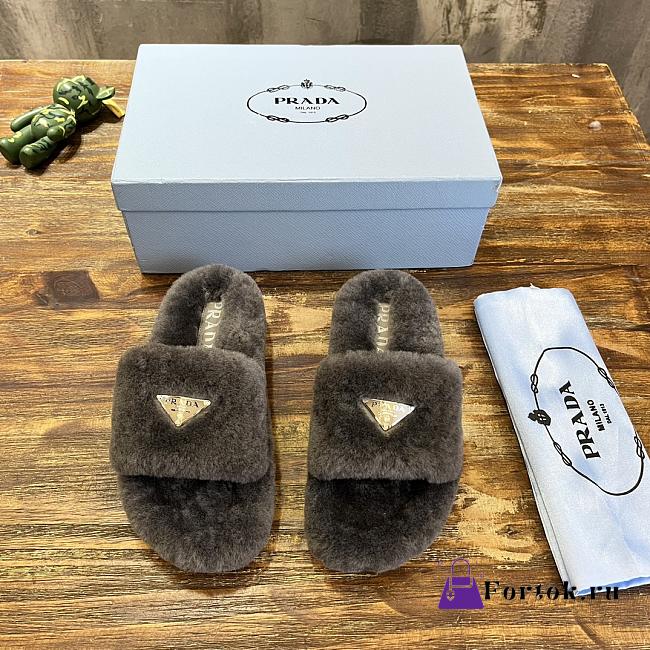 Fortok Prada Shearling Slipper Sandals Grey - 1