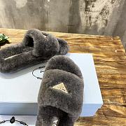 Fortok Prada Shearling Slipper Sandals Grey - 5