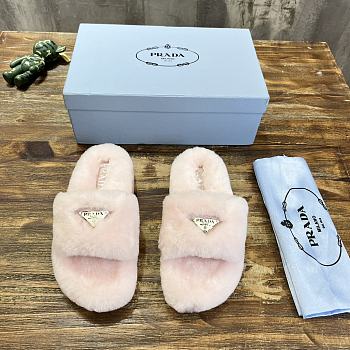 Fortok Prada Shearling Slipper Sandals Pink