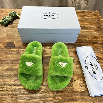 Fortok Prada Shearling Slipper Sandals Green