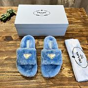 Fortok Prada Shearling Slipper Sandals Blue - 1