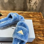 Fortok Prada Shearling Slipper Sandals Blue - 5