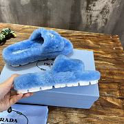 Fortok Prada Shearling Slipper Sandals Blue - 6