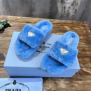 Fortok Prada Shearling Slipper Sandals Blue - 4