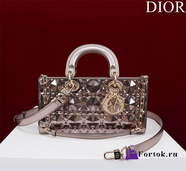 Fortok Dior Lady D-Joy Bag Metallic Purple Gold M0540 26x13.5x5cm - 1
