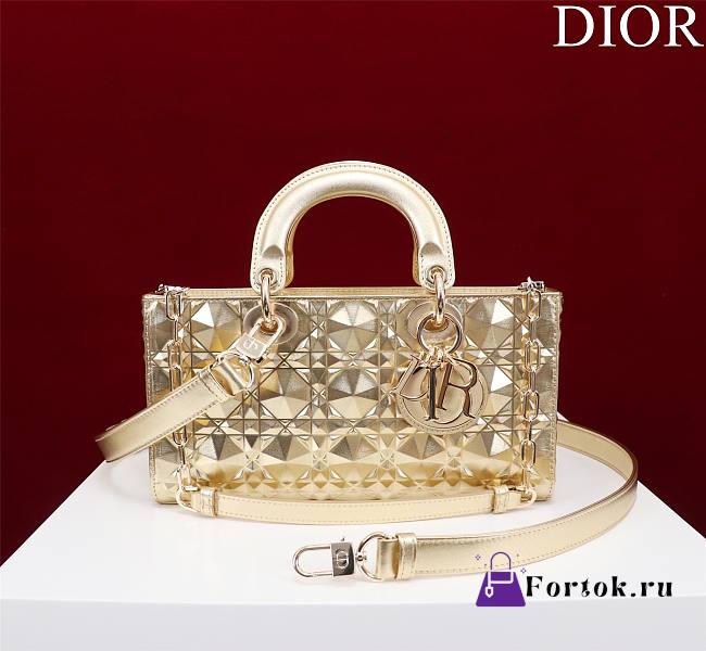 Fortok Dior Lady D-Joy Bag Metallic Gold M0540 26x13.5x5cm - 1