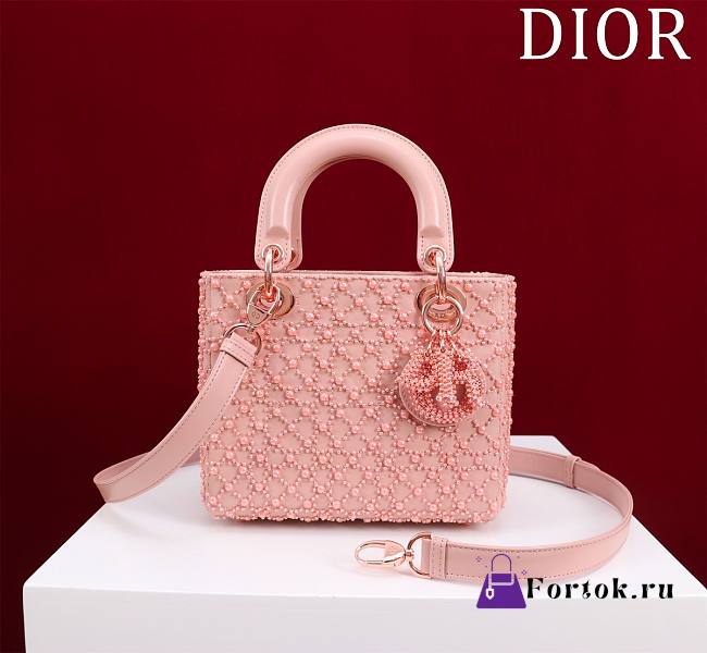 Fortok Dior Lady Diana Bead Bag Pink 20x16x8cm - 1