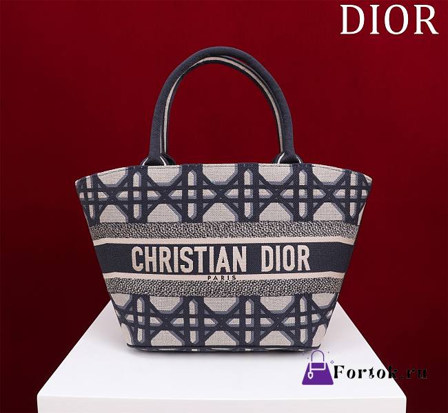 Fortok Dior Classic Diamond Grid Tote Bag White and Blue 26x12x23cm - 1